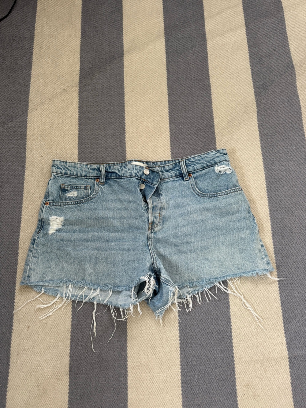 H&M Light Blue Distressed Denim Cutoff Shorts